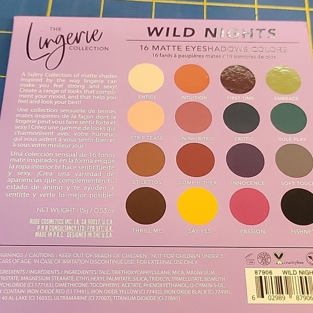 RUDE The Lingerie Collection Wild Nights 16 Matte Eyeshadow Colors Palette New